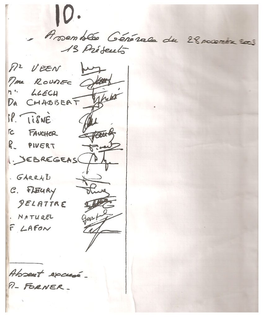 Feuille de présence des membres fondateurs